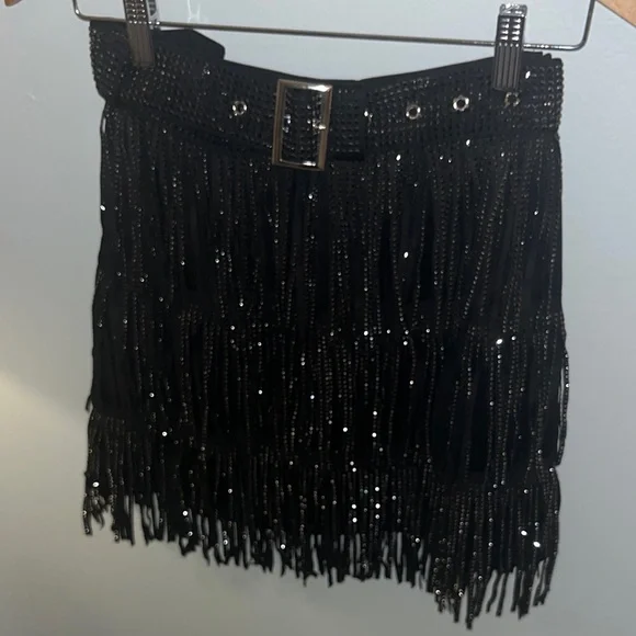 Black Fringe Mini Skirt - Picture 1 of 2
